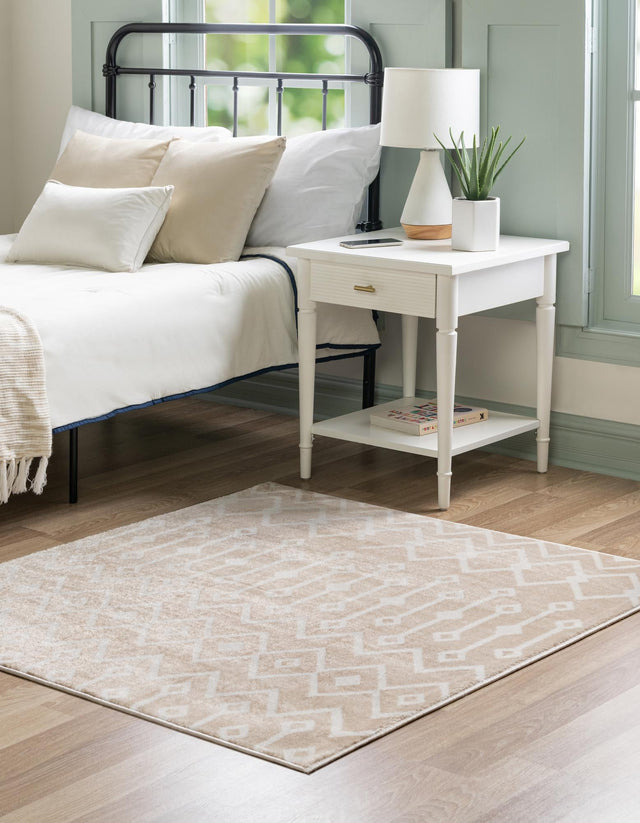 Sand 7' 10 x 7' 10 Bohemian Trellis Square Area Rug 100% Polypropylene With Cotton Backing Geometric Modern Boho Decor Carpet for Living Rooms Office Dining Kitchen Interior Design for Sale at Rug Engine