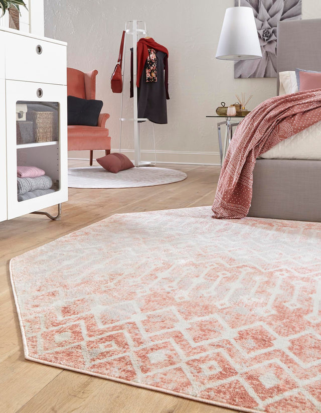 Dusty Rose 7' x 7' Bohemian Trellis Octagon Area Rug 100% Polypropylene With Cotton Backing Geometric Modern Boho Decor Carpet for Living Rooms Office Dining Kitchen Interior Design for Sale at Rug Engine
