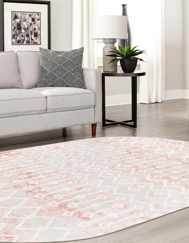 Dusty Rose 5' 3 x 8' Bohemian Trellis Oval Area Rug 100% Polypropylene With Cotton Backing Geometric Modern Boho Decor Carpet for Living Rooms Office Dining Kitchen Interior Design for Sale at Rug Engine
