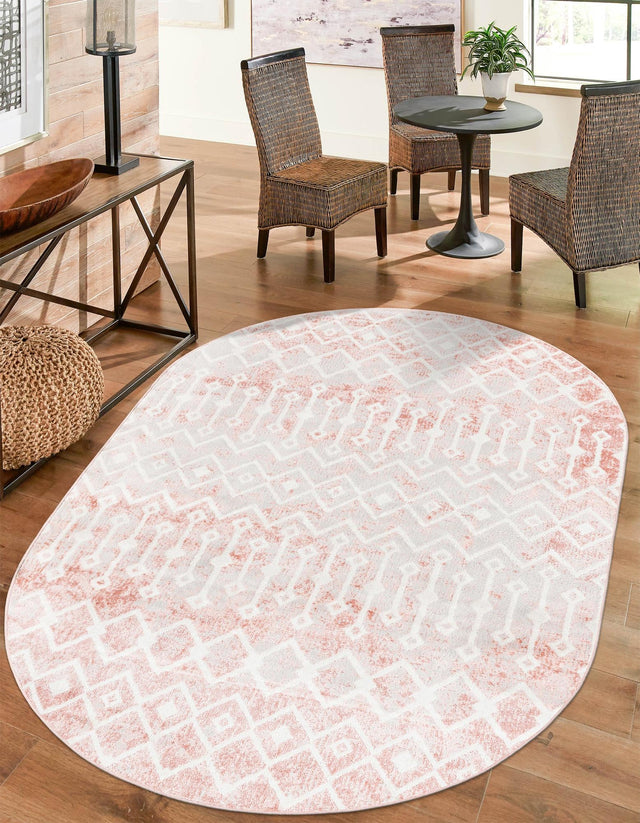 Dusty Rose 5' 3 x 8' Bohemian Trellis Oval Area Rug 100% Polypropylene With Cotton Backing Geometric Modern Boho Decor Carpet for Living Rooms Office Dining Kitchen Interior Design for Sale at Rug Engine