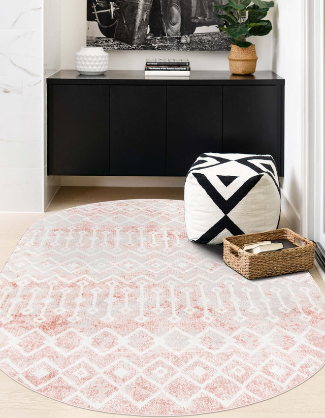 Dusty Rose 5' 3 x 8' Bohemian Trellis Oval Area Rug 100% Polypropylene With Cotton Backing Geometric Modern Boho Decor Carpet for Living Rooms Office Dining Kitchen Interior Design for Sale at Rug Engine