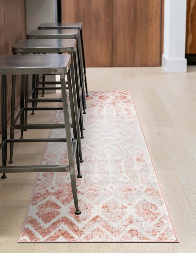 Dusty Rose 2' x 6' Bohemian Trellis Runner Area Rug 100% Polypropylene With Cotton Backing Geometric Modern Boho Decor Carpet for Living Rooms Office Dining Kitchen Interior Design for Sale at Rug Engine
