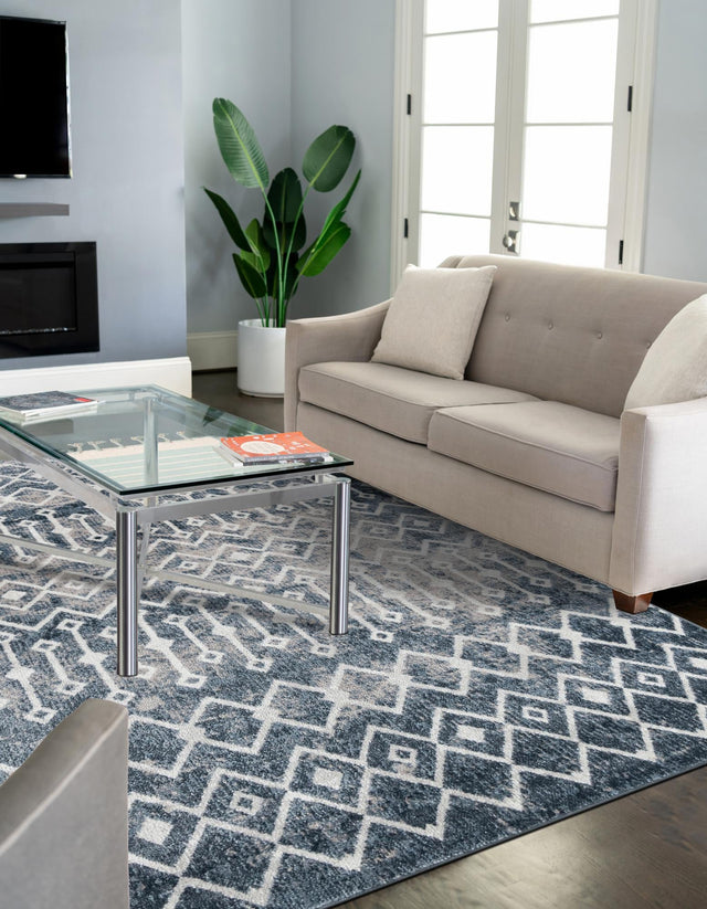 Vintage Blue 10' x 13' Bohemian Trellis Rectangle Area Rug 100% Polypropylene With Cotton Backing Geometric Modern Boho Decor Carpet for Living Rooms Office Dining Kitchen Interior Design for Sale at Rug Engine