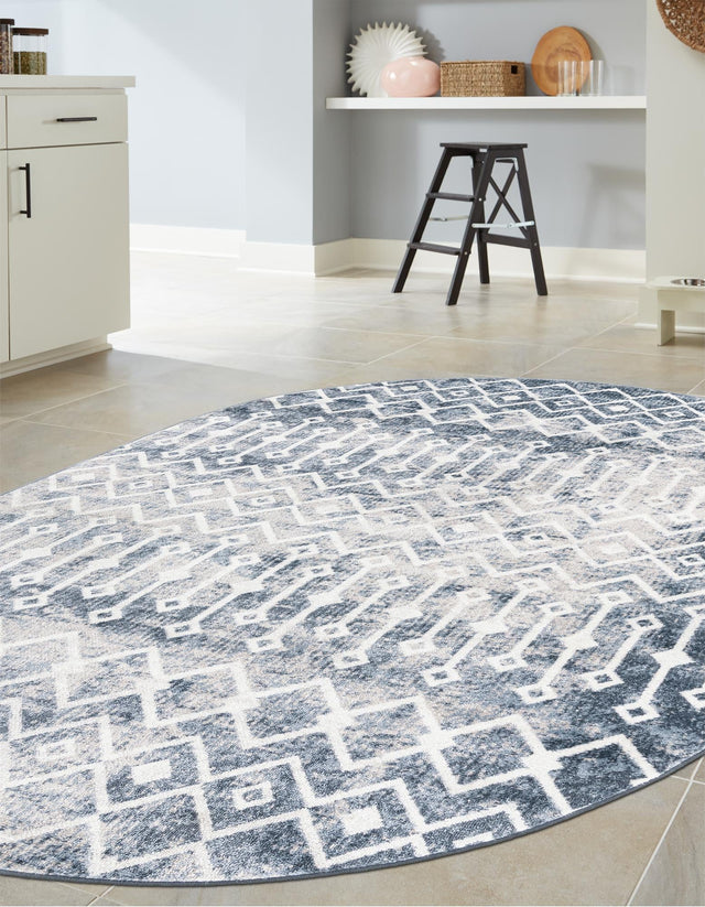 Vintage Blue 8' x 10' Bohemian Trellis Oval Area Rug 100% Polypropylene With Cotton Backing Geometric Modern Boho Decor Carpet for Living Rooms Office Dining Kitchen Interior Design for Sale at Rug Engine