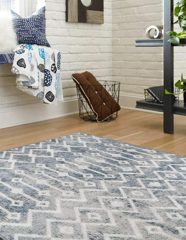 Vintage Blue 5' 3 x 5' 3 Bohemian Trellis Square Area Rug 100% Polypropylene With Cotton Backing Geometric Modern Boho Decor Carpet for Living Rooms Office Dining Kitchen Interior Design for Sale at Rug Engine
