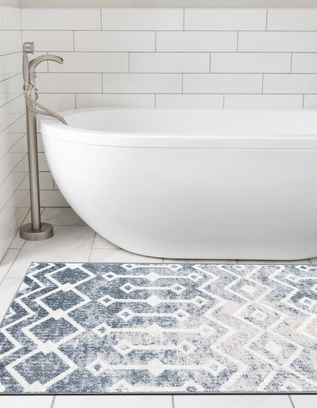 Vintage Blue 2' 7 x 12' Bohemian Trellis Runner Area Rug 100% Polypropylene With Cotton Backing Geometric Modern Boho Decor Carpet for Living Rooms Office Dining Kitchen Interior Design for Sale at Rug Engine