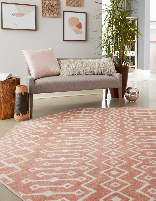 Pink 7' x 7' Bohemian Trellis Octagon Area Rug 100% Polypropylene With Cotton Backing Geometric Modern Boho Decor Carpet for Living Rooms Office Dining Kitchen Interior Design for Sale at Rug Engine