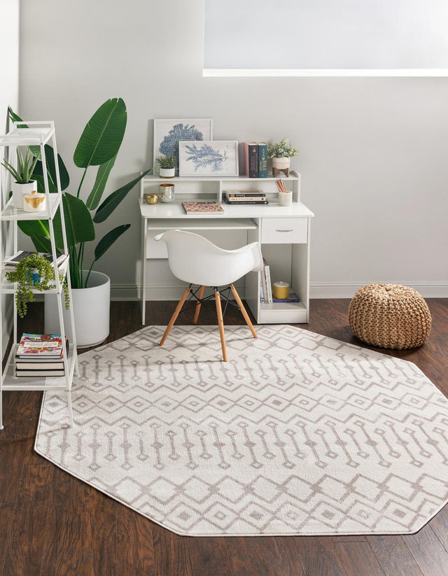 Pearl 7' x 7' Bohemian Trellis Octagon Area Rug 100% Polypropylene With Cotton Backing Geometric Modern Boho Decor Carpet for Living Rooms Office Dining Kitchen Interior Design for Sale at Rug Engine