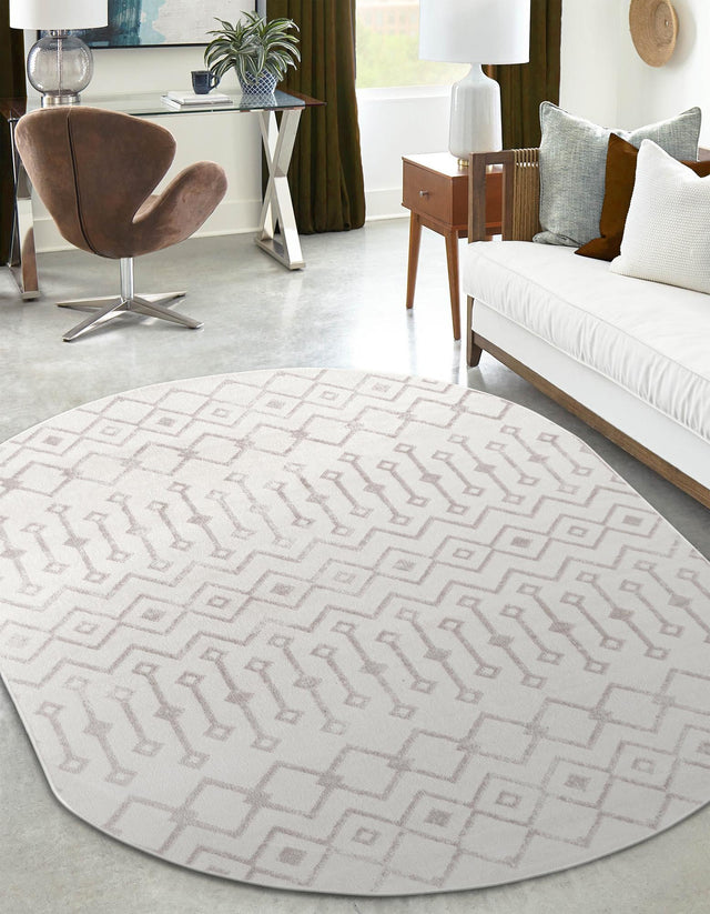 Pearl 5' 3 x 8' Bohemian Trellis Oval Area Rug 100% Polypropylene With Cotton Backing Geometric Modern Boho Decor Carpet for Living Rooms Office Dining Kitchen Interior Design for Sale at Rug Engine