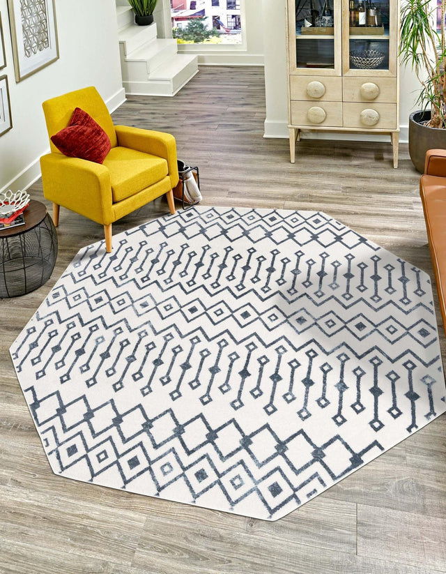 Coastal White 7' x 7' Bohemian Trellis Octagon Area Rug 100% Polypropylene With Cotton Backing Geometric Modern Boho Decor Carpet for Living Rooms Office Dining Kitchen Interior Design for Sale at Rug Engine