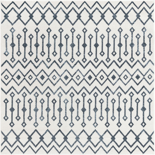Coastal White 6' x 6' Bohemian Trellis Square Area Rug 100% Polypropylene With Cotton Backing Geometric Modern Boho Decor Carpet for Living Rooms Office Dining Kitchen Interior Design for Sale at Rug Engine