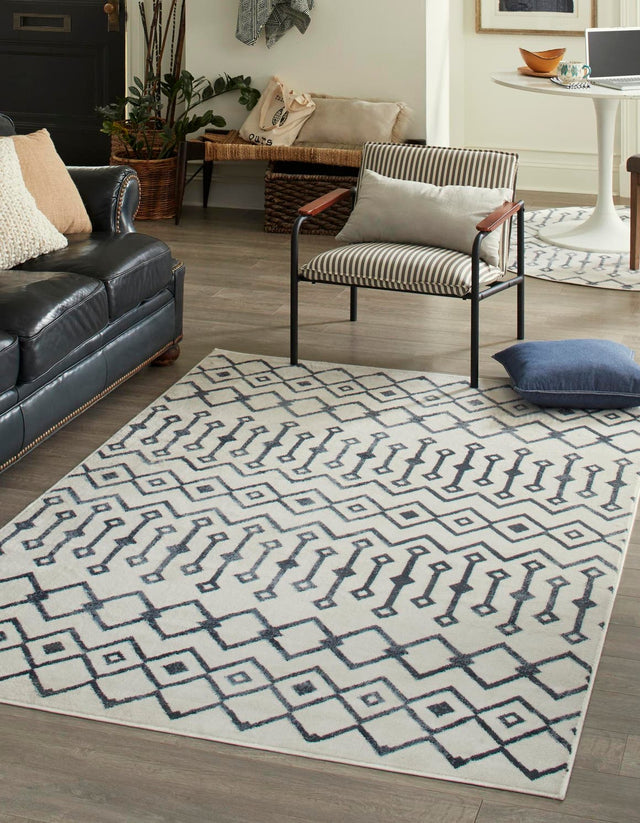 Coastal White 7' 10 x 11' Bohemian Trellis Rectangle Area Rug 100% Polypropylene With Cotton Backing Geometric Modern Boho Decor Carpet for Living Rooms Office Dining Kitchen Interior Design for Sale at Rug Engine