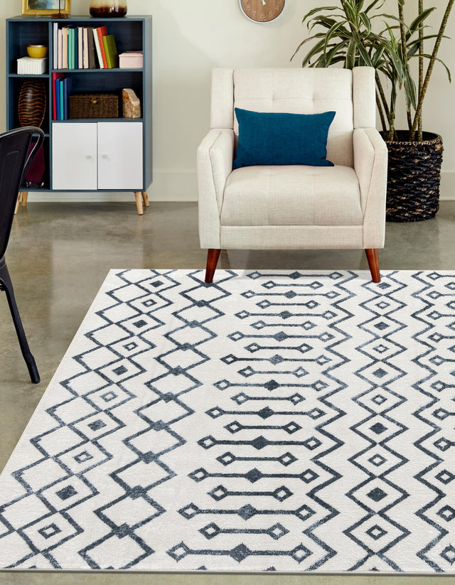 Coastal White 10' x 14' Bohemian Trellis Rectangle Area Rug 100% Polypropylene With Cotton Backing Geometric Modern Boho Decor Carpet for Living Rooms Office Dining Kitchen Interior Design for Sale at Rug Engine