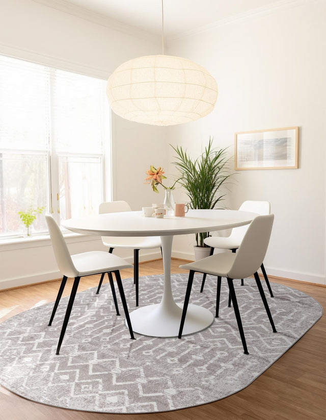 Stone Gray 4' x 6' Bohemian Trellis Oval Area Rug 100% Polypropylene With Cotton Backing Geometric Modern Boho Decor Carpet for Living Rooms Office Dining Kitchen Interior Design for Sale at Rug Engine