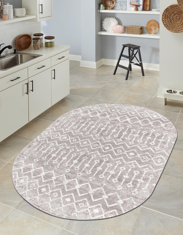 Stone Gray 4' x 6' Bohemian Trellis Oval Area Rug 100% Polypropylene With Cotton Backing Geometric Modern Boho Decor Carpet for Living Rooms Office Dining Kitchen Interior Design for Sale at Rug Engine