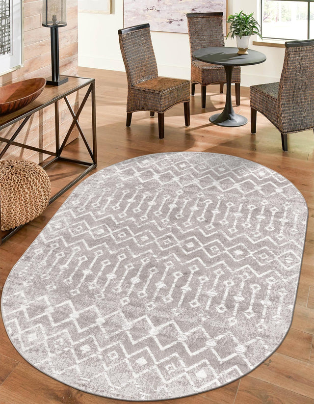 Stone Gray 4' x 6' Bohemian Trellis Oval Area Rug 100% Polypropylene With Cotton Backing Geometric Modern Boho Decor Carpet for Living Rooms Office Dining Kitchen Interior Design for Sale at Rug Engine