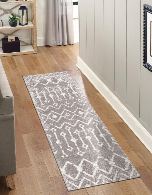 Stone Gray 2' x 6' 1 Bohemian Trellis Runner Area Rug 100% Polypropylene With Cotton Backing Geometric Modern Boho Decor Carpet for Living Rooms Office Dining Kitchen Interior Design for Sale at Rug Engine
