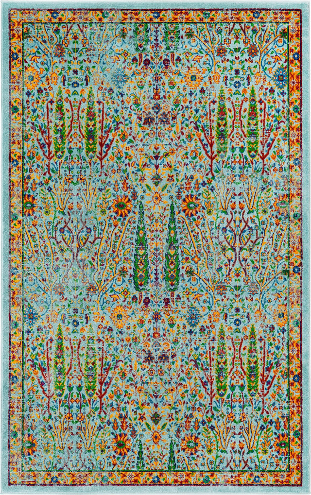 Aqua 1' 4 x 1' 4 Calypso Sample Area Rug 100% Polypropylene With Cotton Backing Colorful Vivid Traditional Design Carpet for Living Office Dining Rooms for Sale at Rug Engine