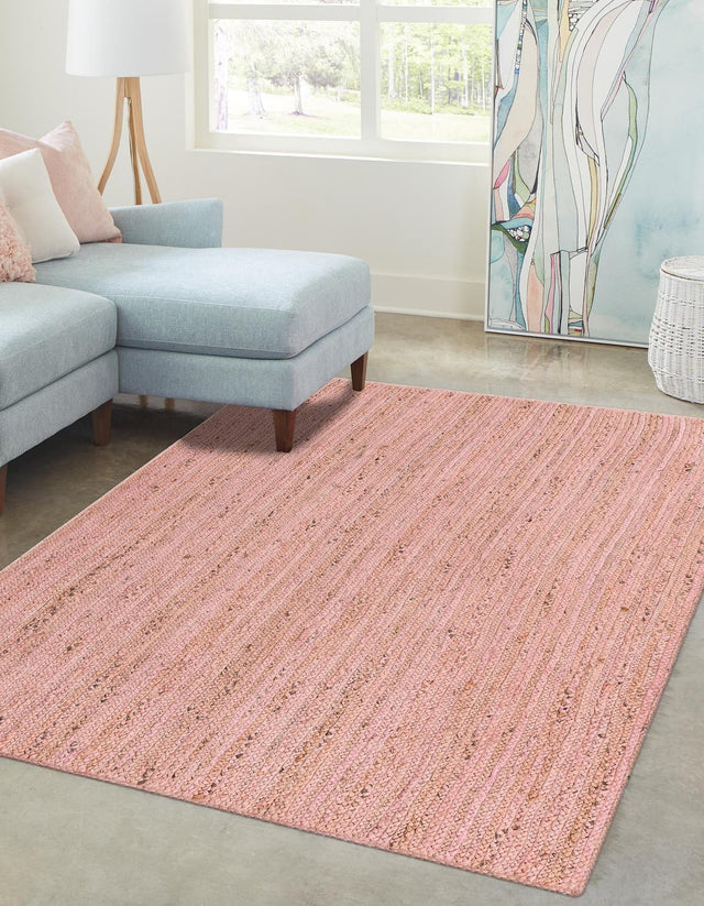 Light Pink 4' 1 x 6' 1 Braided Jute Rectangle Area Rug 100% Jute Hand Braided Natural Eco-Friendly Boho Style Carpet for Living Rooms Dining Office Space Dorms for Sale at Rug Engine