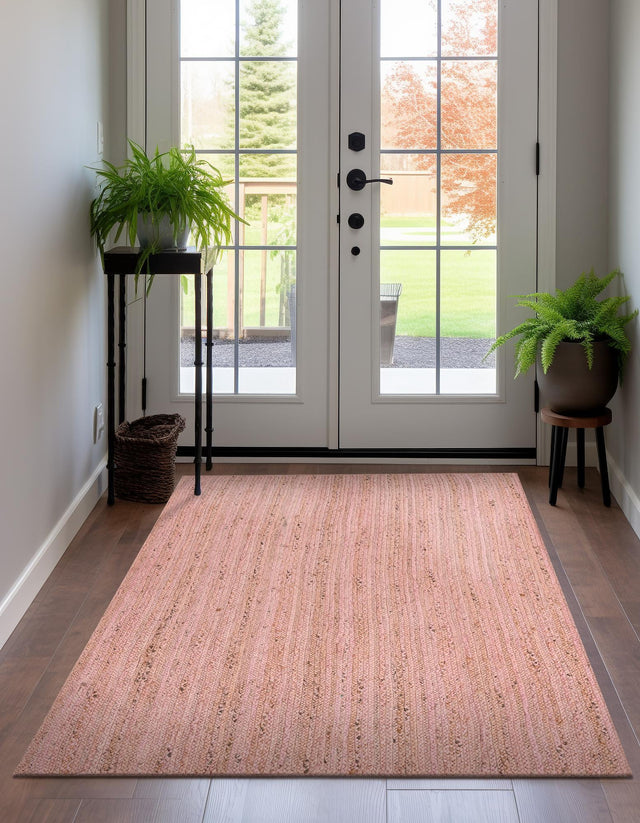 Light Pink 6' 1 x 9' Braided Jute Rectangle Area Rug 100% Jute Hand Braided Natural Eco-Friendly Boho Style Carpet for Living Rooms Dining Office Space Dorms for Sale at Rug Engine