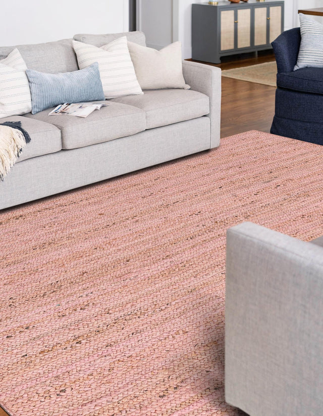 Light Pink 9' x 12' Braided Jute Rectangle Area Rug 100% Jute Hand Braided Natural Eco-Friendly Boho Style Carpet for Living Rooms Dining Office Space Dorms for Sale at Rug Engine