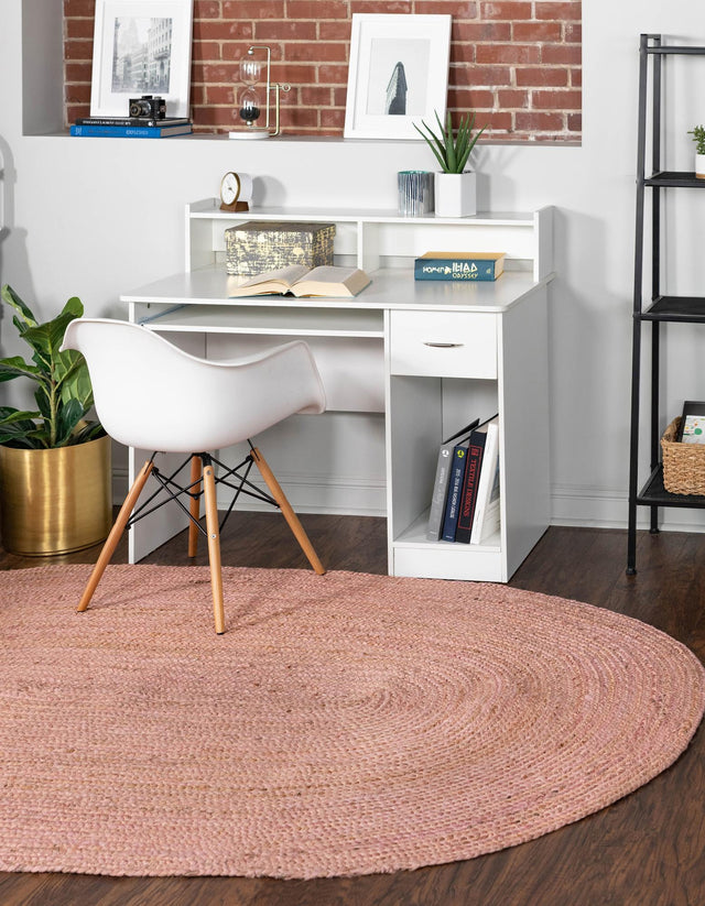 Light Pink 8' x 10' Braided Jute Oval Area Rug 100% Jute Hand Braided Natural Eco-Friendly Boho Style Carpet for Living Rooms Dining Office Space Dorms for Sale at Rug Engine