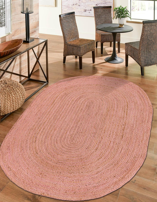 Light Pink 5' 1 x 8' Braided Jute Oval Area Rug 100% Jute Hand Braided Natural Eco-Friendly Boho Style Carpet for Living Rooms Dining Office Space Dorms for Sale at Rug Engine