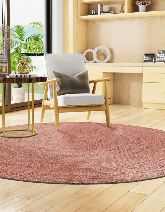 Light Pink 8' x 8' Braided Jute Round Area Rug 100% Jute Hand Braided Natural Eco-Friendly Boho Style Carpet for Living Rooms Dining Office Space Dorms for Sale at Rug Engine
