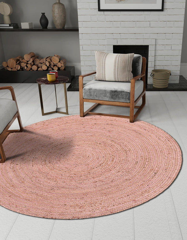 Light Pink 5' 1 x 5' 1 Braided Jute Round Area Rug 100% Jute Hand Braided Natural Eco-Friendly Boho Style Carpet for Living Rooms Dining Office Space Dorms for Sale at Rug Engine