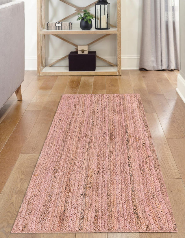 Light Pink 2' 6 x 6' 1 Braided Jute Runner Area Rug 100% Jute Hand Braided Natural Eco-Friendly Boho Style Carpet for Living Rooms Dining Office Space Dorms for Sale at Rug Engine
