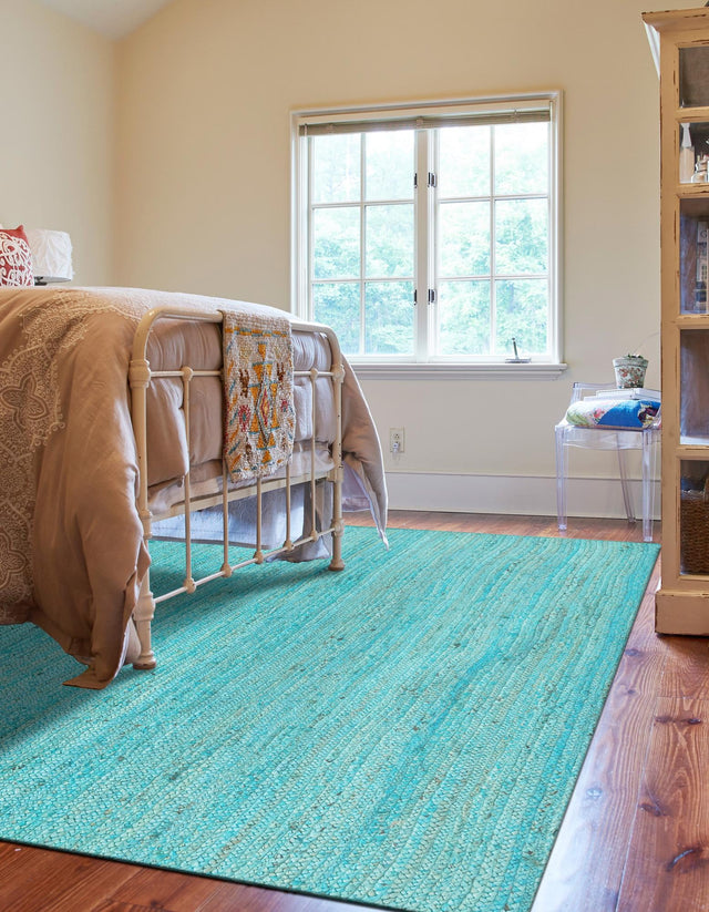Turquoise 4' 1 x 6' 1 Braided Jute Rectangle Area Rug 100% Jute Hand Braided Natural Eco-Friendly Boho Style Carpet for Living Rooms Dining Office Space Dorms for Sale at Rug Engine