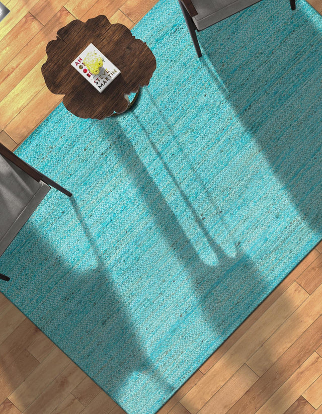 Turquoise 8' x 10' Braided Jute Rectangle Area Rug 100% Jute Hand Braided Natural Eco-Friendly Boho Style Carpet for Living Rooms Dining Office Space Dorms for Sale at Rug Engine