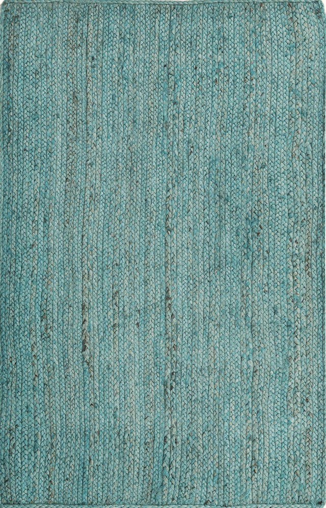 Turquoise 3' 3 x 5' 1 Braided Jute Rectangle Area Rug 100% Jute Hand Braided Natural Eco-Friendly Boho Style Carpet for Living Rooms Dining Office Space Dorms for Sale at Rug Engine