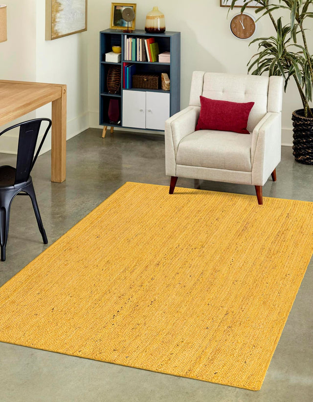 Yellow 9' x 12' Braided Jute Rectangle Area Rug 100% Jute Hand Braided Natural Eco-Friendly Boho Style Carpet for Living Rooms Dining Office Space Dorms for Sale at Rug Engine