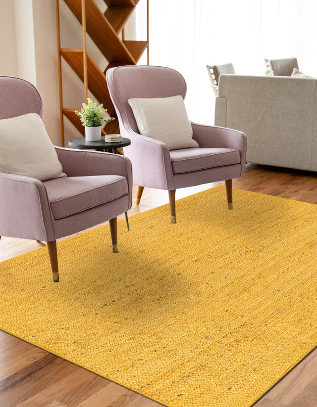 Yellow 6' 1 x 9' Braided Jute Rectangle Area Rug 100% Jute Hand Braided Natural Eco-Friendly Boho Style Carpet for Living Rooms Dining Office Space Dorms for Sale at Rug Engine