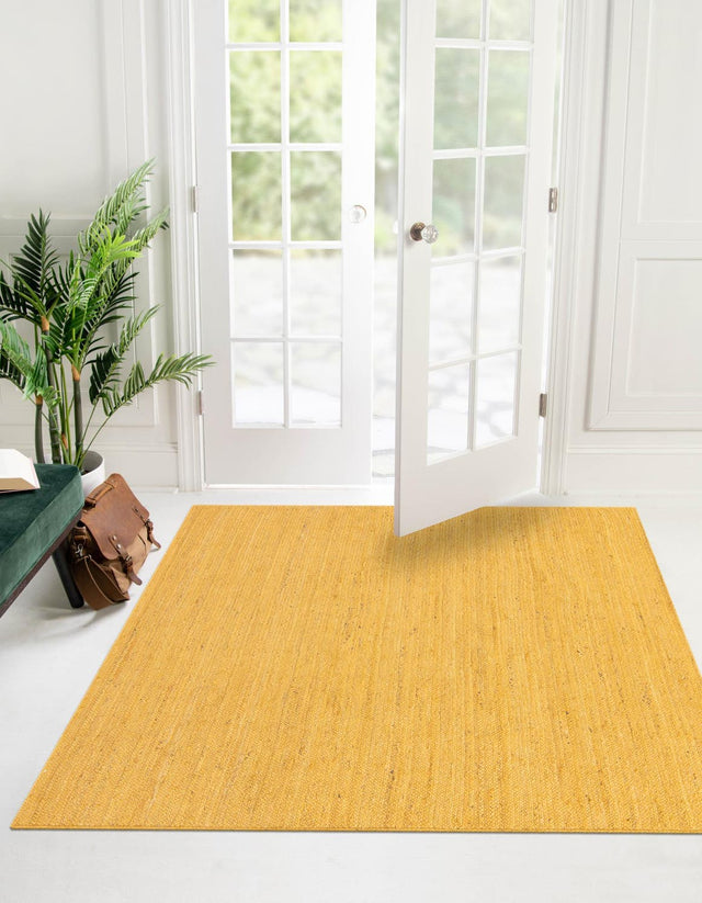 Yellow 8' x 8' Braided Jute Square Area Rug 100% Jute Hand Braided Natural Eco-Friendly Boho Style Carpet for Living Rooms Dining Office Space Dorms for Sale at Rug Engine
