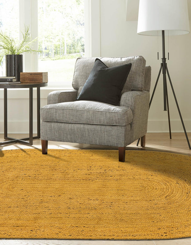 Yellow 8' x 10' Braided Jute Oval Area Rug 100% Jute Hand Braided Natural Eco-Friendly Boho Style Carpet for Living Rooms Dining Office Space Dorms for Sale at Rug Engine