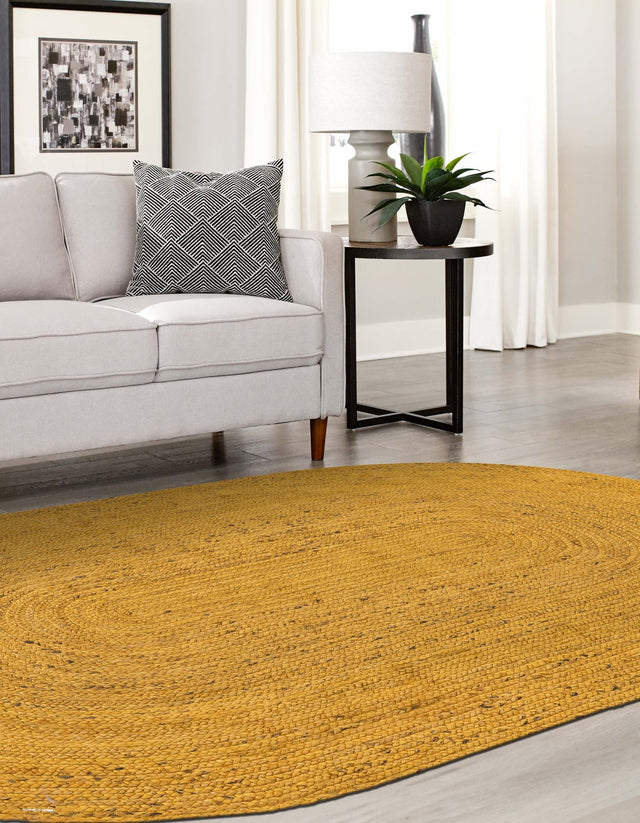 Yellow 5' 1 x 8' Braided Jute Oval Area Rug 100% Jute Hand Braided Natural Eco-Friendly Boho Style Carpet for Living Rooms Dining Office Space Dorms for Sale at Rug Engine