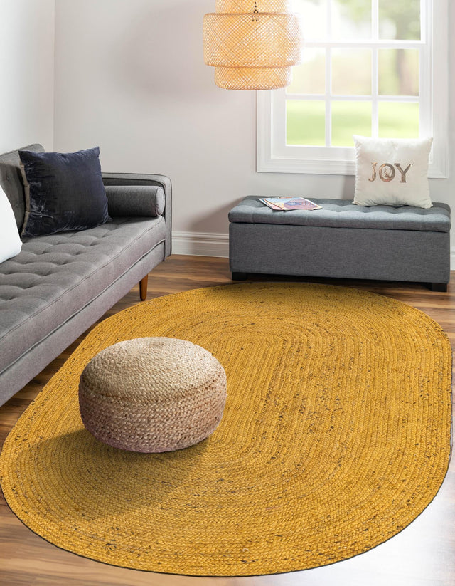 Yellow 5' 1 x 8' Braided Jute Oval Area Rug 100% Jute Hand Braided Natural Eco-Friendly Boho Style Carpet for Living Rooms Dining Office Space Dorms for Sale at Rug Engine