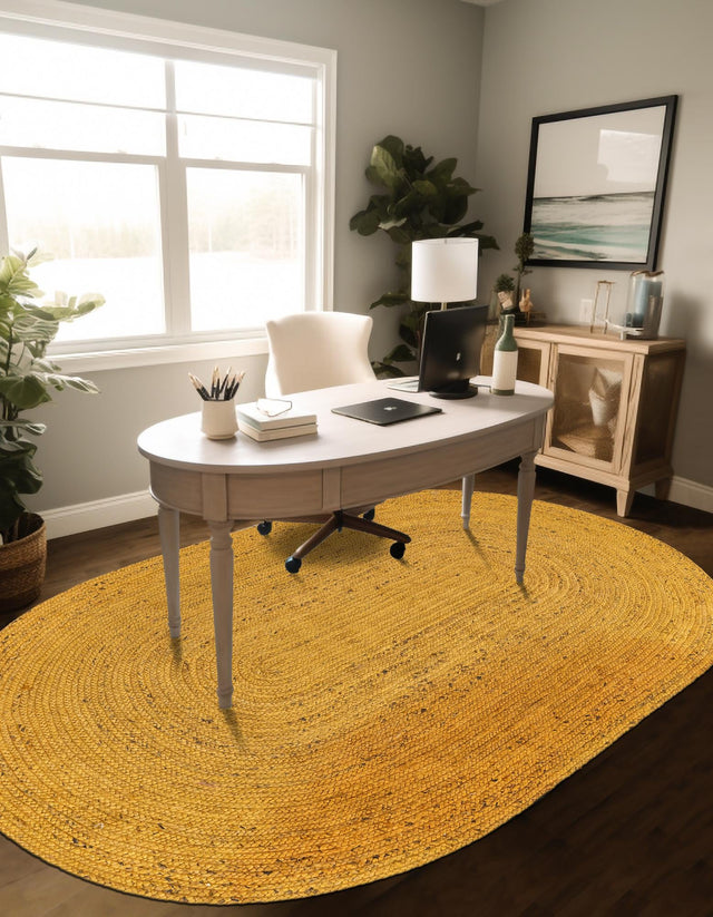 Yellow 3' 3 x 5' 1 Braided Jute Oval Area Rug 100% Jute Hand Braided Natural Eco-Friendly Boho Style Carpet for Living Rooms Dining Office Space Dorms for Sale at Rug Engine