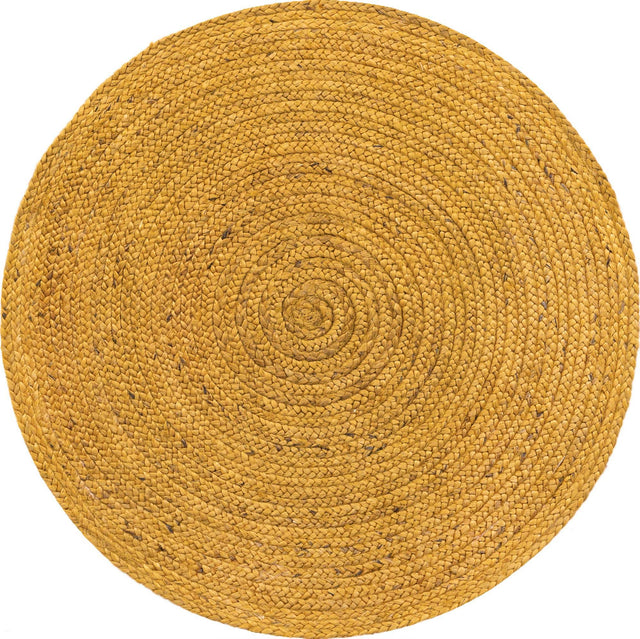 Yellow 3' 3 x 3' 3 Braided Jute Round Area Rug 100% Jute Hand Braided Natural Eco-Friendly Boho Style Carpet for Living Rooms Dining Office Space Dorms for Sale at Rug Engine
