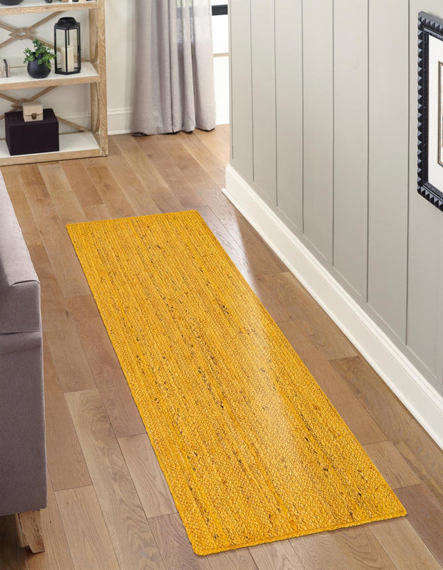 Yellow 2' 6 x 6' 1 Braided Jute Runner Area Rug 100% Jute Hand Braided Natural Eco-Friendly Boho Style Carpet for Living Rooms Dining Office Space Dorms for Sale at Rug Engine