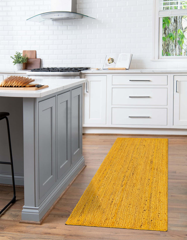 Yellow 2' 6 x 6' 1 Braided Jute Runner Area Rug 100% Jute Hand Braided Natural Eco-Friendly Boho Style Carpet for Living Rooms Dining Office Space Dorms for Sale at Rug Engine