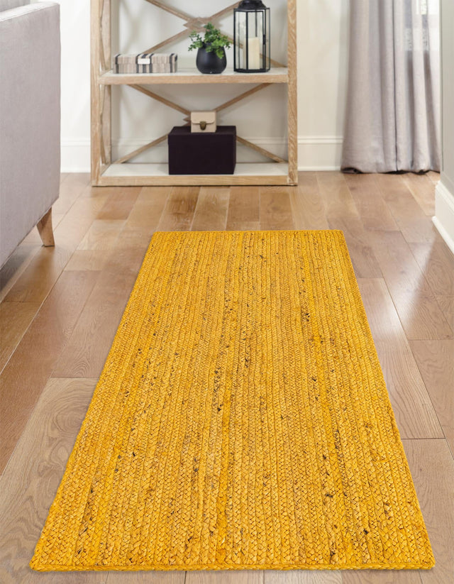 Yellow 2' 6 x 6' 1 Braided Jute Runner Area Rug 100% Jute Hand Braided Natural Eco-Friendly Boho Style Carpet for Living Rooms Dining Office Space Dorms for Sale at Rug Engine