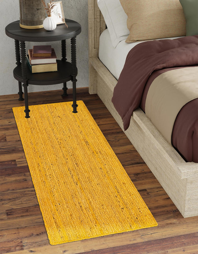 Yellow 2' 6 x 6' 1 Braided Jute Runner Area Rug 100% Jute Hand Braided Natural Eco-Friendly Boho Style Carpet for Living Rooms Dining Office Space Dorms for Sale at Rug Engine