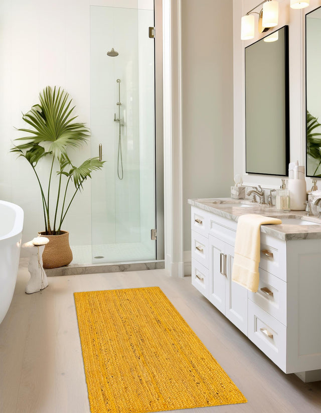 Yellow 2' 6 x 6' 1 Braided Jute Runner Area Rug 100% Jute Hand Braided Natural Eco-Friendly Boho Style Carpet for Living Rooms Dining Office Space Dorms for Sale at Rug Engine