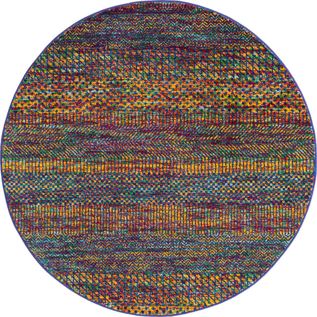 Multicolor 5' 3 x 5' 3 Calypso Round Area Rug 100% Polypropylene With Cotton Backing Colorful Vivid Traditional Design Carpet for Living Office Dining Rooms for Sale at Rug Engine