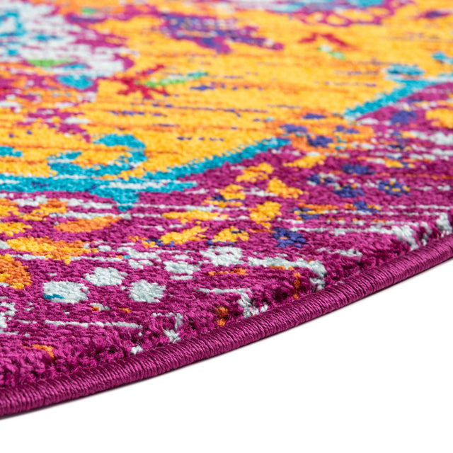 Orange 7' 10 x 7' 10 Calypso Round Area Rug 100% Polypropylene With Cotton Backing Colorful Vivid Traditional Design Carpet for Living Office Dining Rooms for Sale at Rug Engine