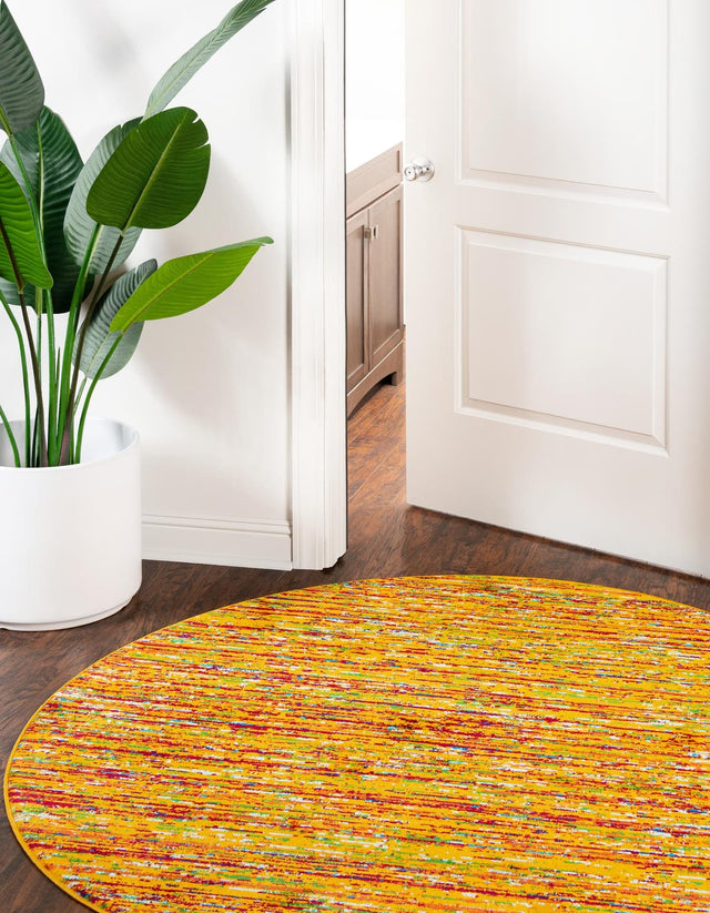 Yellow 4' x 4' Calypso Round Area Rug 100% Polypropylene With Cotton Backing Colorful Vivid Traditional Design Carpet for Living Office Dining Rooms for Sale at Rug Engine