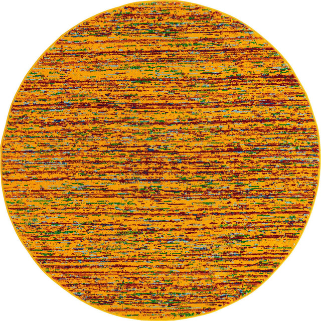 Yellow 5' 3 x 5' 3 Calypso Round Area Rug 100% Polypropylene With Cotton Backing Colorful Vivid Traditional Design Carpet for Living Office Dining Rooms for Sale at Rug Engine